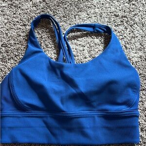 Blue Ribbed longline energy bra
